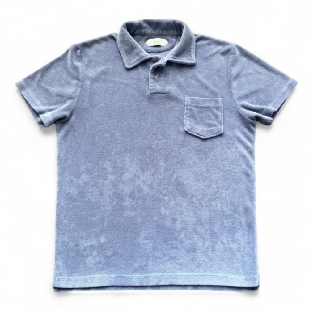 Aurélien Smart Luxury Men’s Terry Towelling Polo Shirt Steel Blue L Summer Luxe